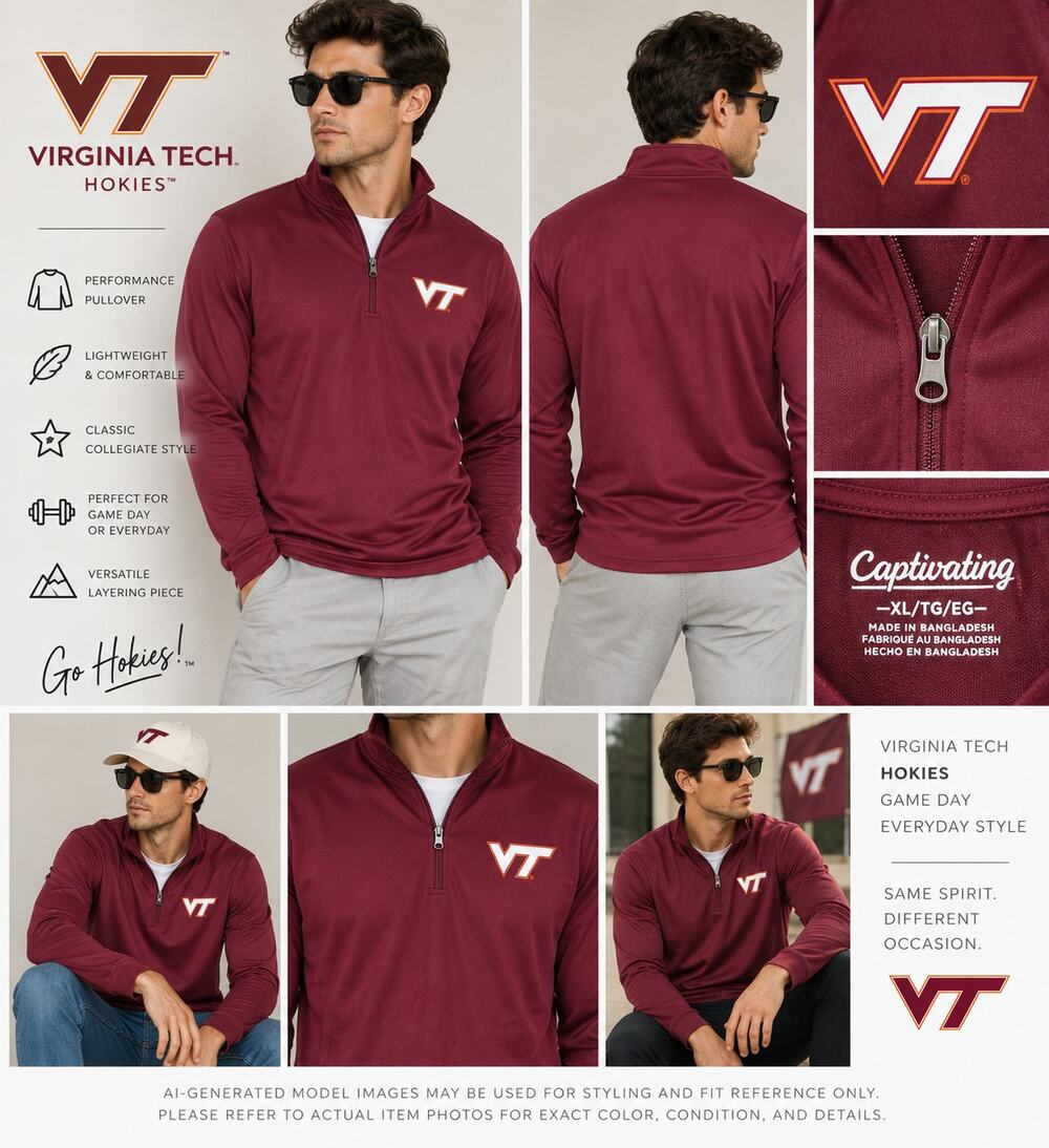 Captivating Virginia Tech Hokies Quarter Zip Pullover Maroon Size XL NWT